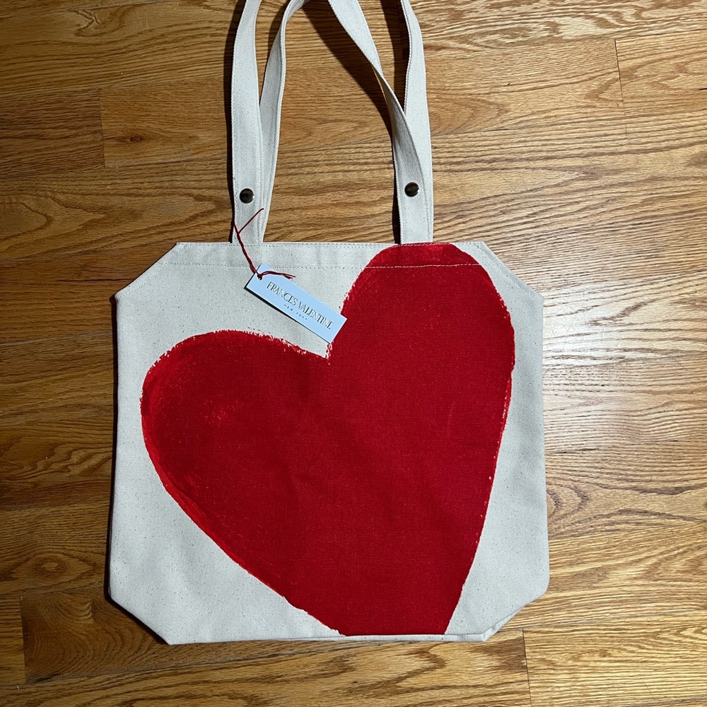 NWT France’s Valentine Canvas Heart Tote Bag XO. 16.5 x 15 with 11” handle drop